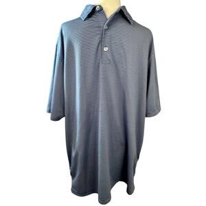 Gen Teal Men’s Striped Performance Polo Size Large Blue and White